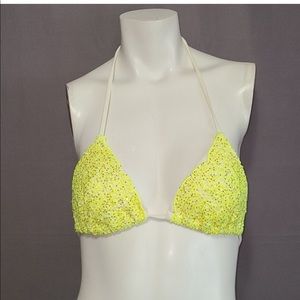 {Imported} Chartreuse + White -beaded crochet top